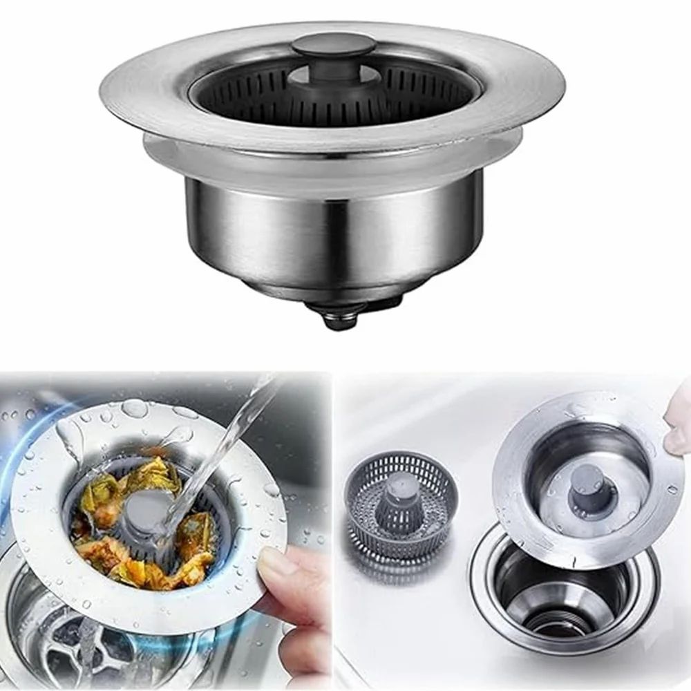Stainless Steel 3 IN 1 KITCHEN SINK DRAIN STRAINER STOPPER